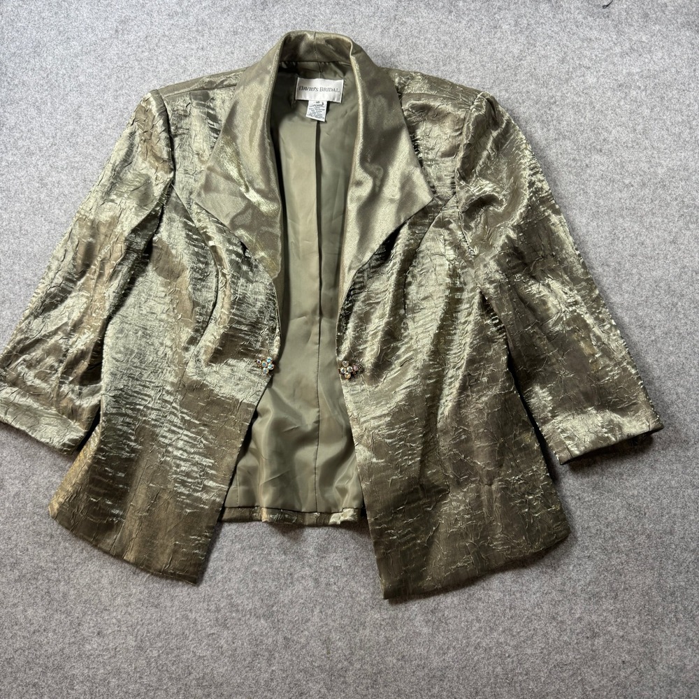 David's Bridal Women Evening Jacket 16 Gold Metallic Rhinestone Clasp